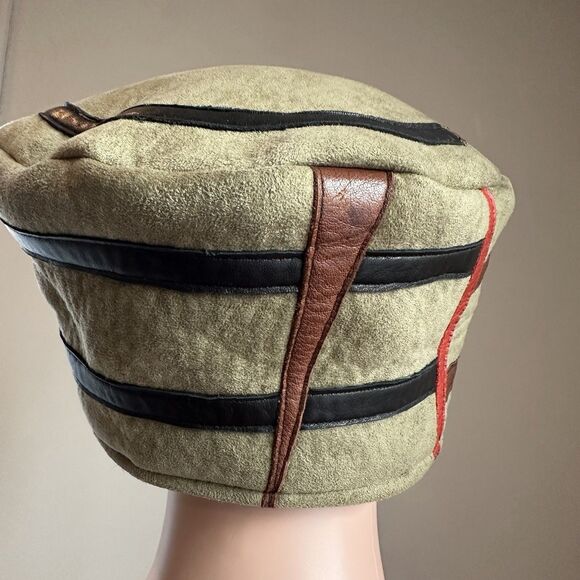 Handmade Suede Leather Festival Hat Boho Steampunk Renaissance Artisan Appliqué main image 5